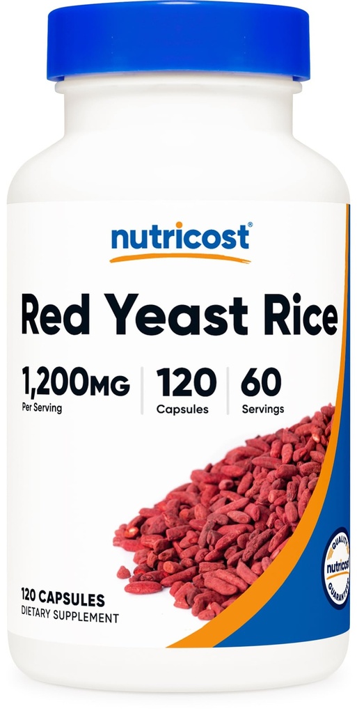 Nutricost Riz de levure rouge 1200mg, 120 Capsules - 60 portions, Bouchons de légumes, Non-OGM, Sans gluten