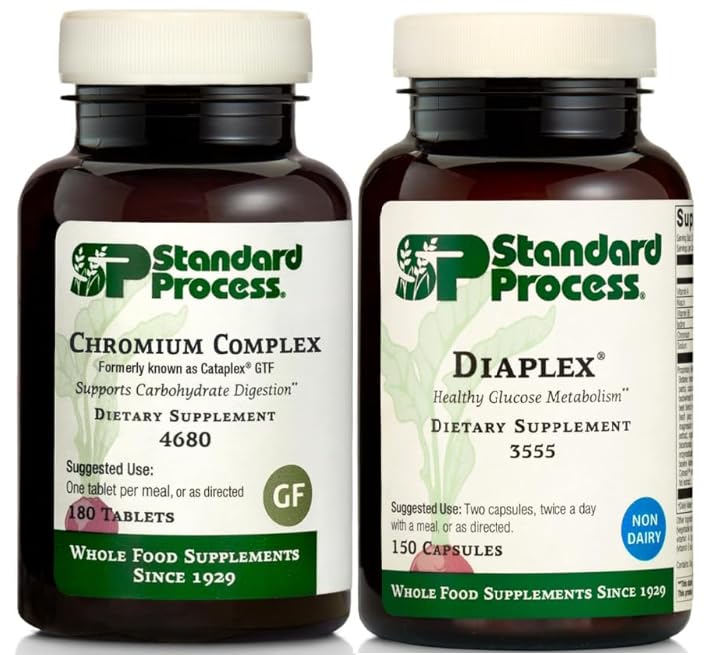 Standaard proces Metabolisme en digestieve gezondheidsbundel - Chroomcomplex en Diaplex Dieetsupplementen - Ondersteunt Koolhydraat Digestie en Pancreas Functie - Chroomsupplementen met Vitamine A