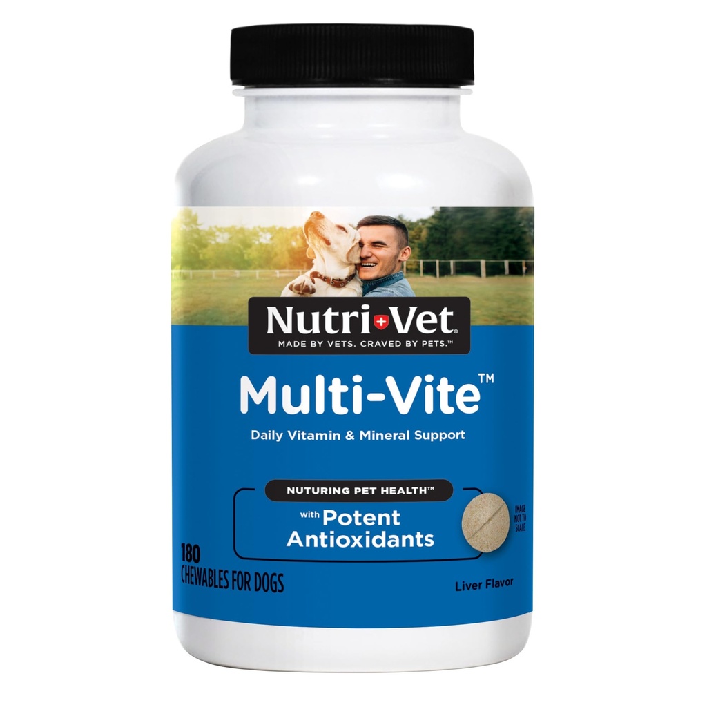 Nutri Vet Multi-Vite Kauwtabletten voor volwassen honden, Dagelijks Multivitamine & Mineraal Supplement voor de algehele gezondheid, Immuun Ondersteuning, en Balanced Voeding, 180 Tellen
