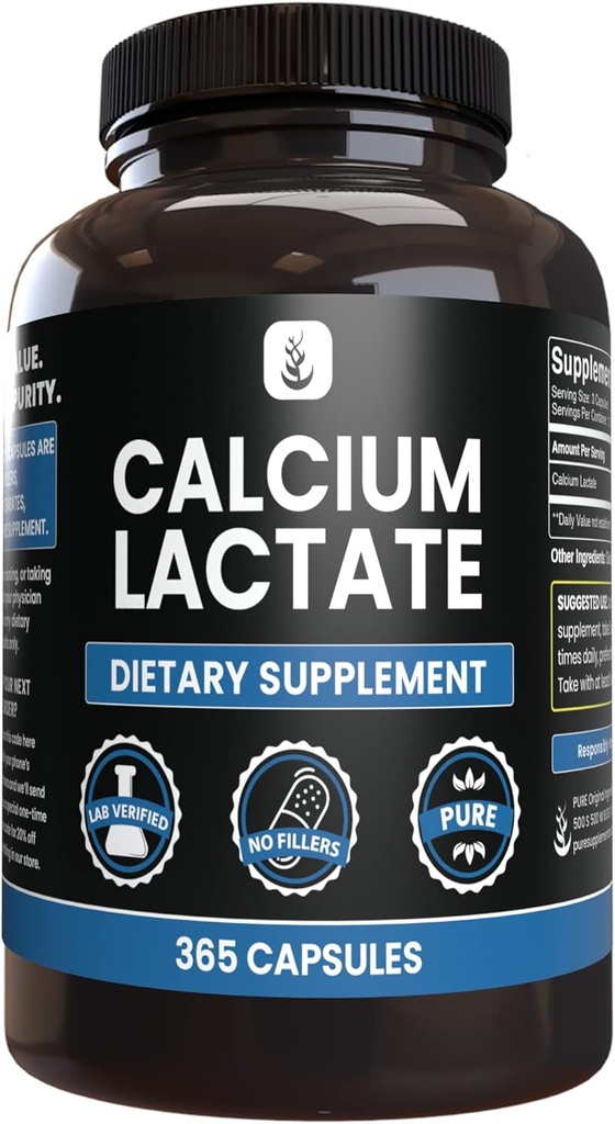Pure Original Ingrediënten Calcium Lactaat (365 Capsules) Geen Magnesium of Rijst Fillers, altijd zuiver, Lab geverifieerd