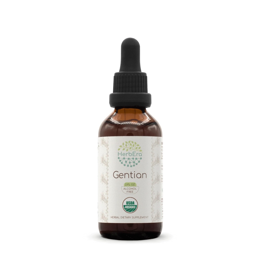 Teinture d'extrait d'herbe sans alcool, gouttes de liquide concentré naturel USDA biologique Gentian (Gentiana Lutea) Racine séchée (2 fl oz)