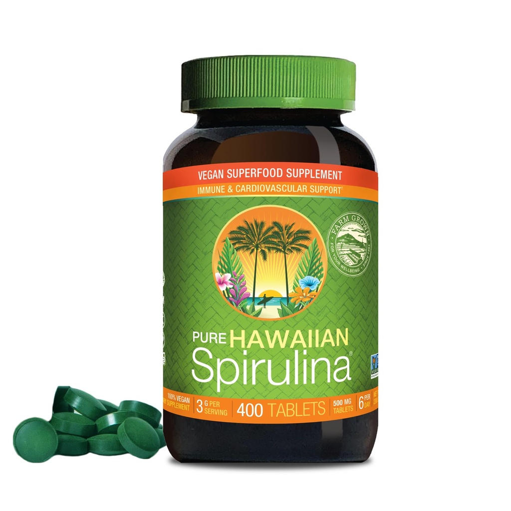 Nutrex Hawaii, Pure Hawaiian Spirulina 500 mg, Veganistisch, Ondersteunt immuunsysteem, hart, cellen en energie, 400 tabletten