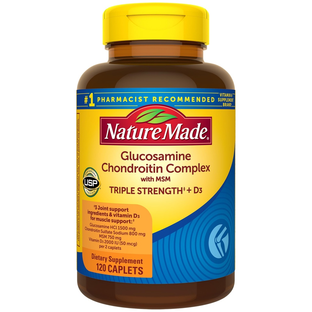 Nature Made Glucosamine Chondroitin Complex met MSM, Dieetsupplement voor gezamenlijke ondersteuning, 120 Caplets, 60 dagen levering