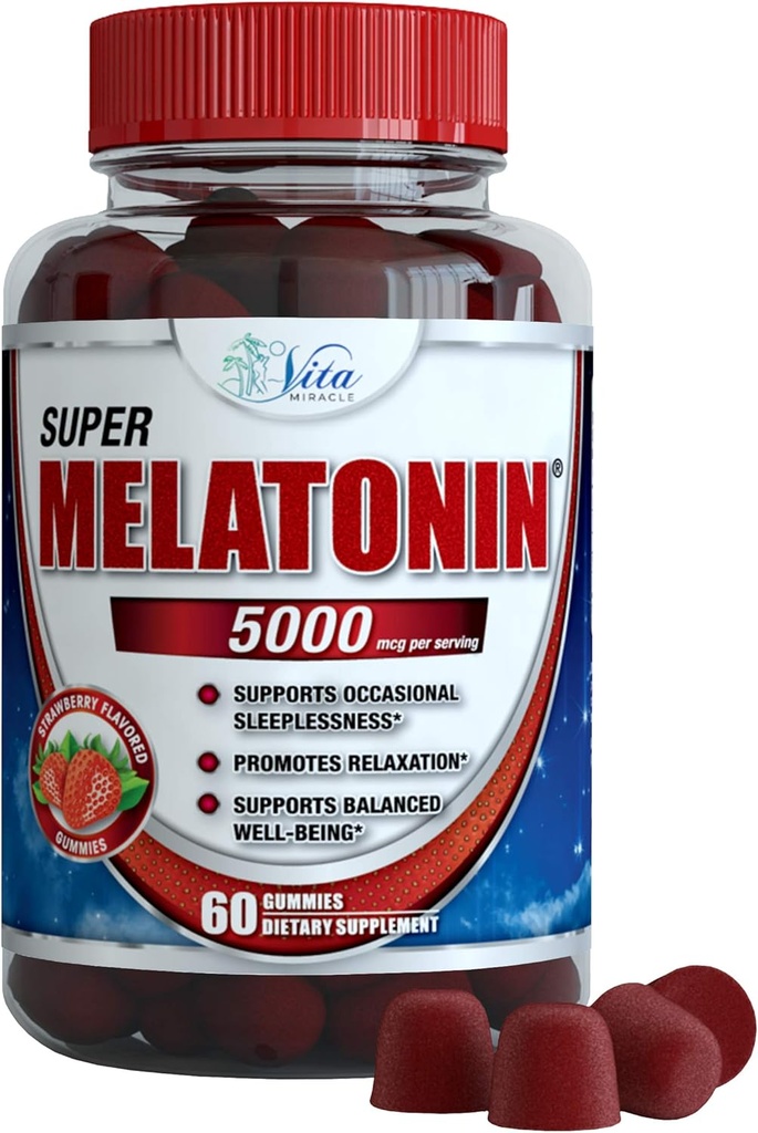 Vita Miracle Melatonine Gummies Kids Volwassenen 5mg - Extra kracht Slaap Gummy Slaappillen Supplement voor kinderen en volwassene Kalm Slaaphulp