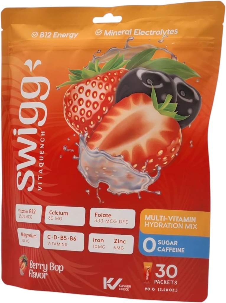 Paquets de poudre d'électrolytes Paquets quotidiens d'hydratation d'eau multivitamines Poudre sans sucre 2500 mcg B12, C + D + B6, Folate, Zinc de fer + Plus