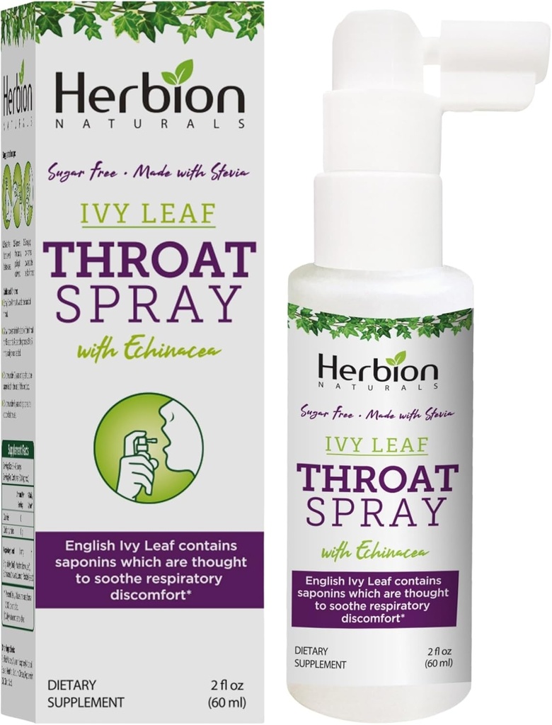 HERBION Naturals Keelspray, kalmeert ademnood met de kracht van Engelse Ivy, Marshmallow, en Echinacea extracten voor volwassenen en kinderen, 2 Fl Oz, Pack of 1
