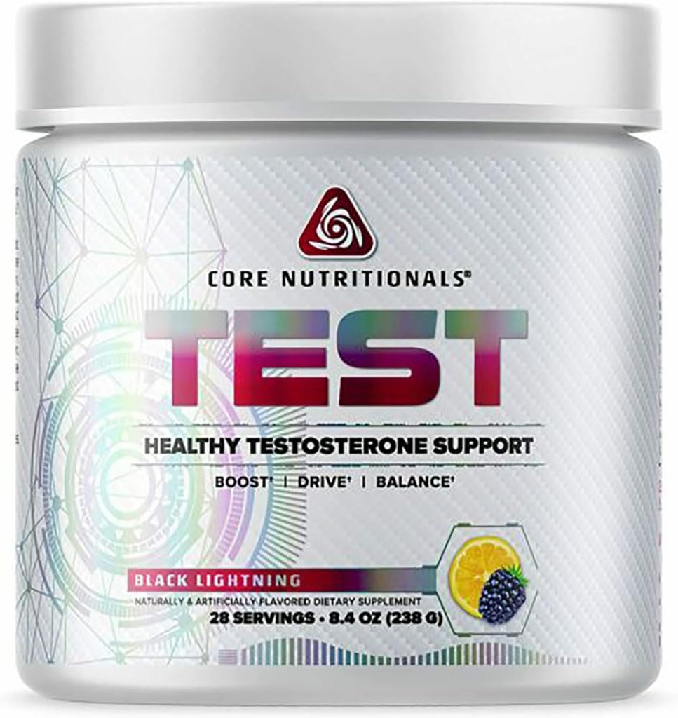 Tests nutritionnels de base Vitalité et soutien à la testostérone avec KSM-66 Ashwagandha, acide D-aspartique de calcium et extrait de pin 28 portions (éclair noir)