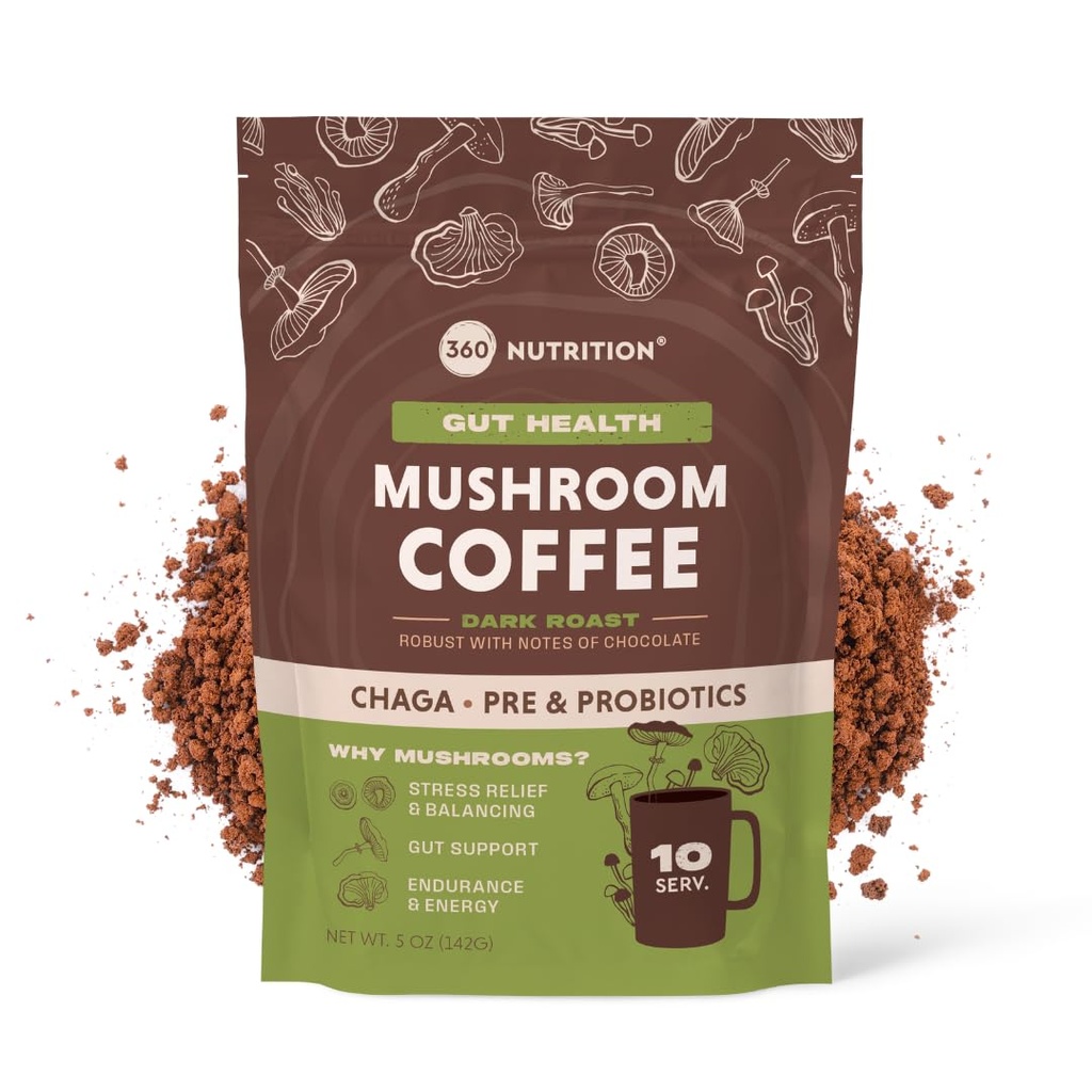 360 Voeding Instant Mushroom Koffie met Chaga Superfood Mushroom en Prebiotica, Probiotica voor Gut Health, en Focus Support 