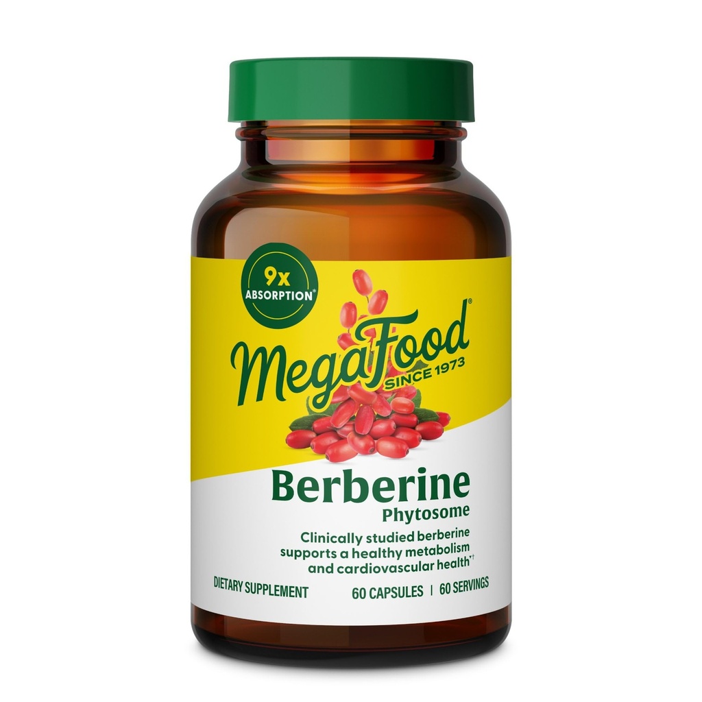MegaFood Berberine Phytosome - Berberine Supplement 550 mg per portie, 1100 mg dagelijks - 9X Absorptie - Ondersteunt een gezonde stofwisseling en cholesterolniveaus - Vegan - 60 capsules, 30 dagen levering