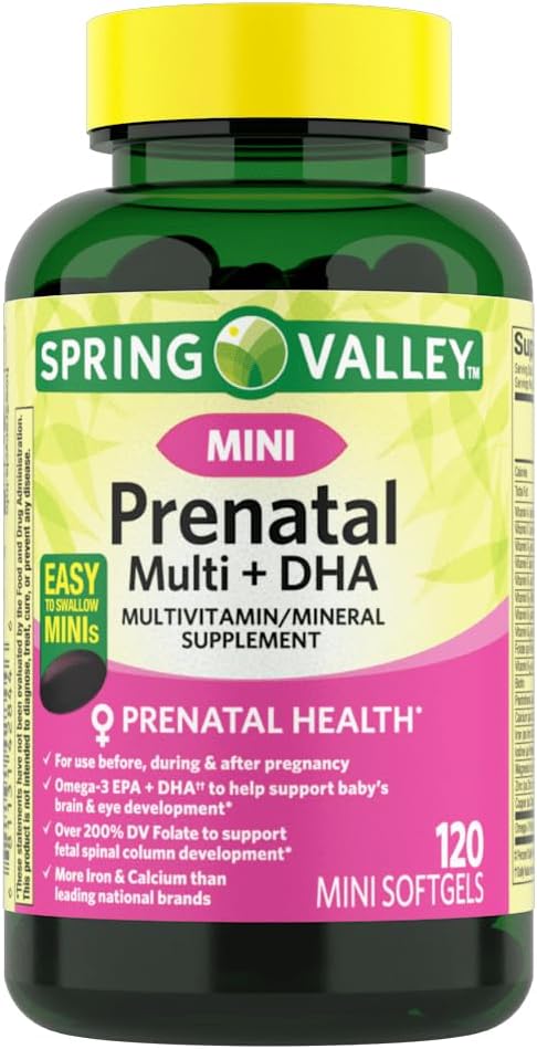 IKJ Mini Prenatale Multi + DHA Complete Multivitamine/Multimineral Supplement Mini Softgels, 120 Tel.