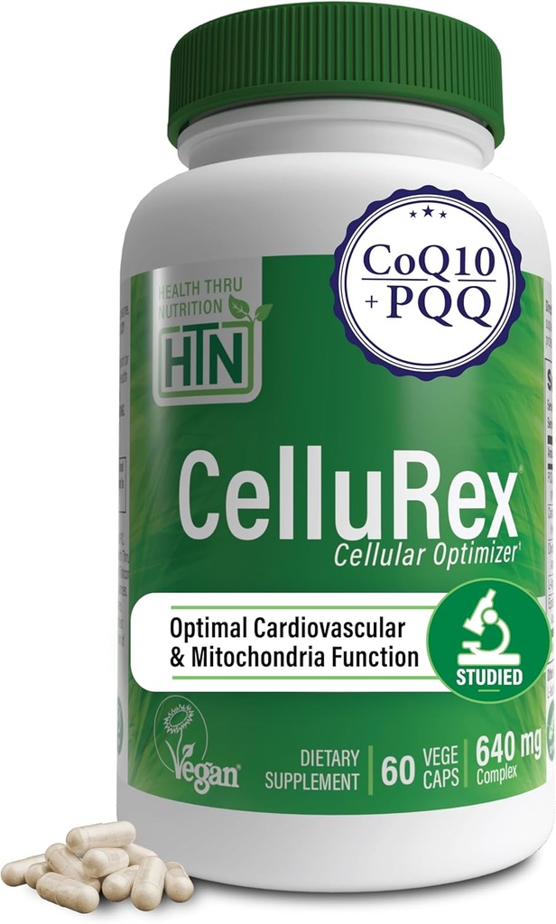 Gezondheid Thru Nutrition CoQ10 Plus PQQ en rood . . . Cellular Optimizer voor Brain Circulatie Energie en Mitochondria Functie Ondersteuning . . Gecertificeerde Veganist . . Niet-GMO (Pack van 60)