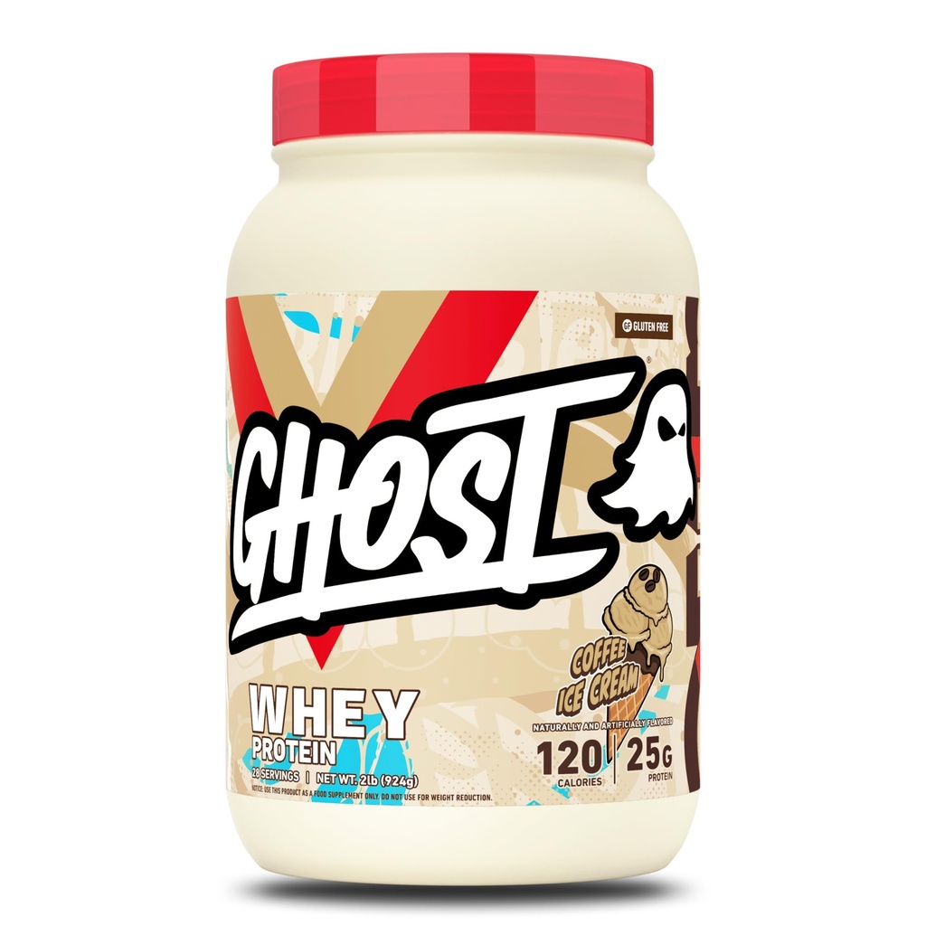 GHOST Wei Proteïnepoeder, Koffie Ice Cream - 2LB, 25G proteïne - Wei Proteïne Blend - Post workout Fitness & Nutrition Shakes, Smoothies, Bakken & Cooking - soja & Glutenvrij