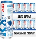 FITAID RX Zero Sugar, Encapsulated Creatine, Workout Recovery Drink, All-In-One Blend, BCAA's, Glucosamine, Kurkuma, B-complex, Electrolytes, Blue Raspberry, 12 Fl Oz (pakket van 24)