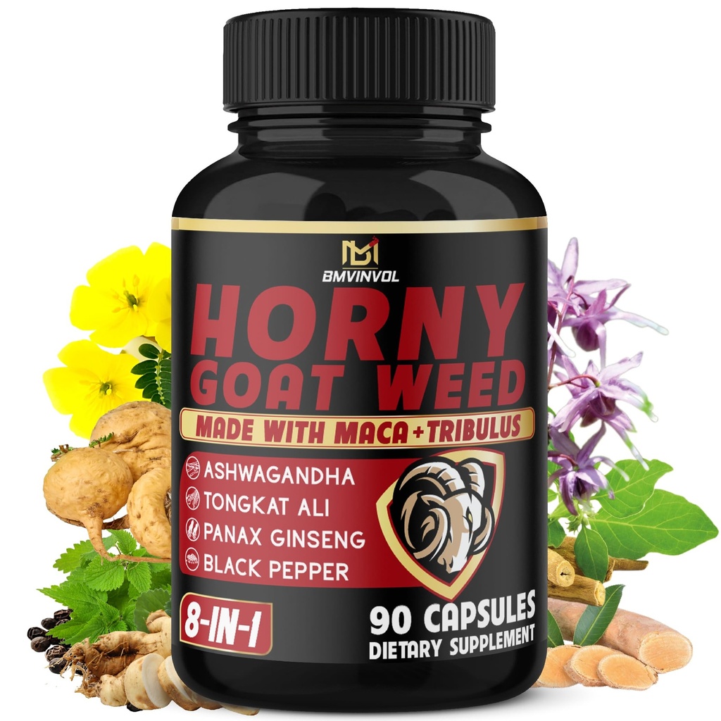 BMVINVOL Horny Geit Weed Capsules met Maca, Ginseng, Tribulus Terrestris, Ashwagandha, Black Pepper - 90 Tel voor 3 maanden levering