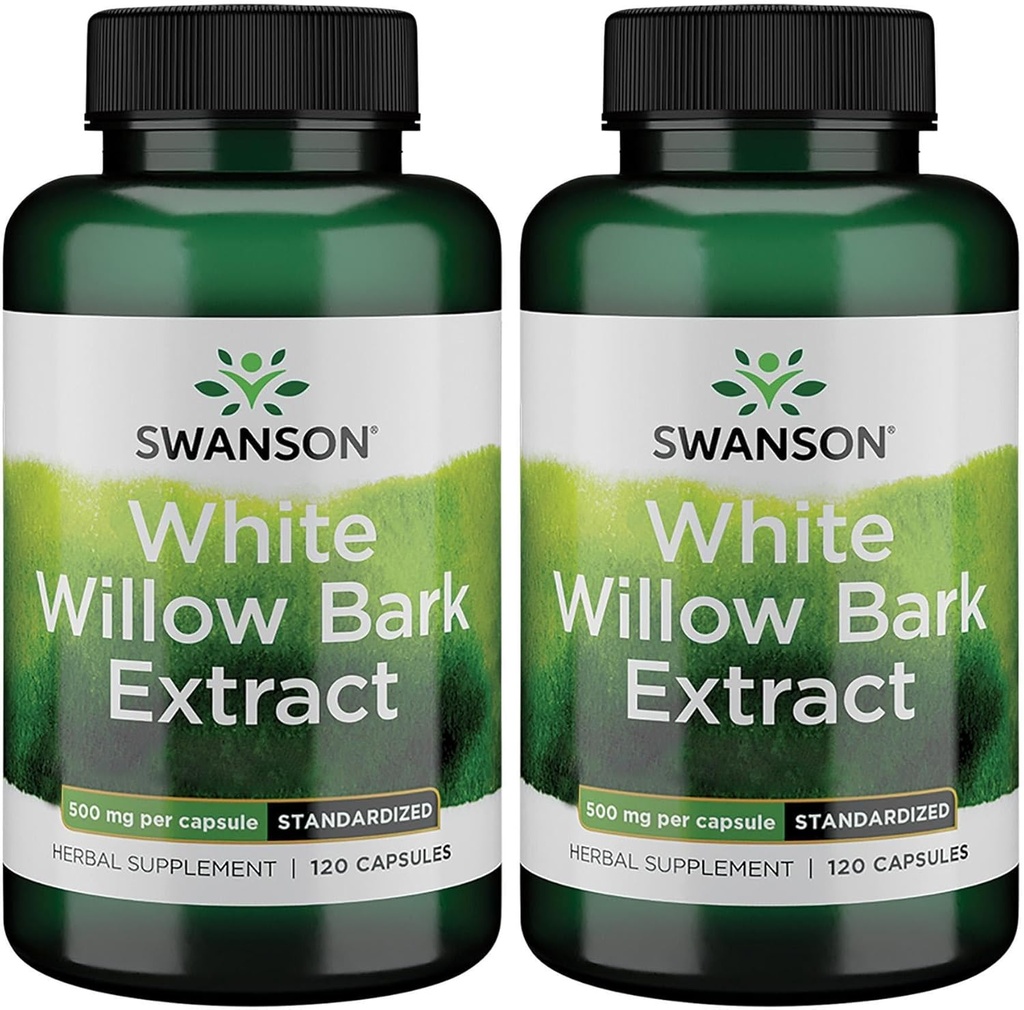 Swanson White Willow Bark Extract - Bevordert Joint Support and Muscle Relief - Gestandaardiseerd tot 15% Salicine - Natural Supplement with No Momach Irritation - (120 Capsules, 500mg Each) (2 Pack)