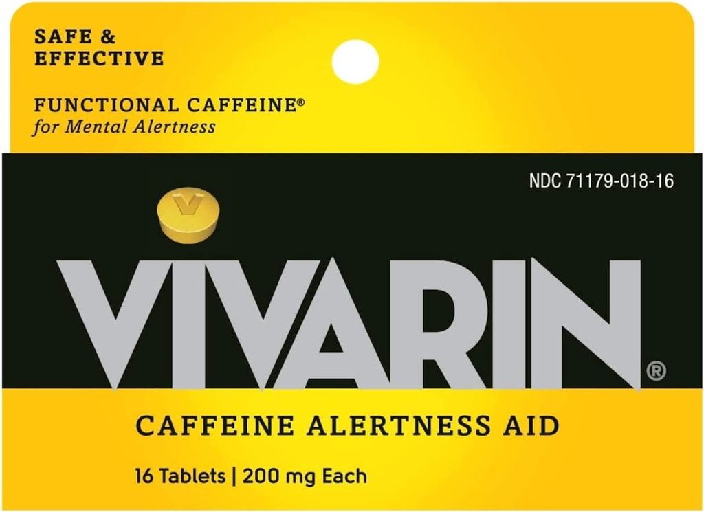 Vivarin, Cafeïne Pillen, 200mg Cafeïne in elke tablet, veilig en effectief helpt u wakker te blijven, Alertheid Hulp, Energiesupplement, 16 tabletten - 5 Pack