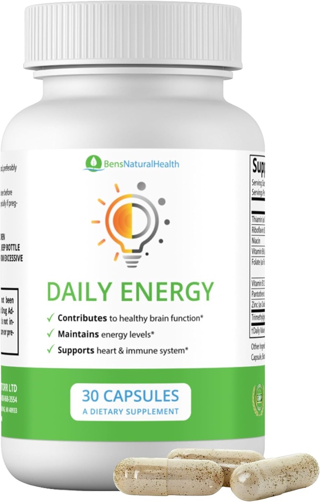 Ben's Natural Health Daily Energy B-Vitamin Complex met TMG en zink voor natuurlijke energie, stress, focus & Immune Support, 30 capsules