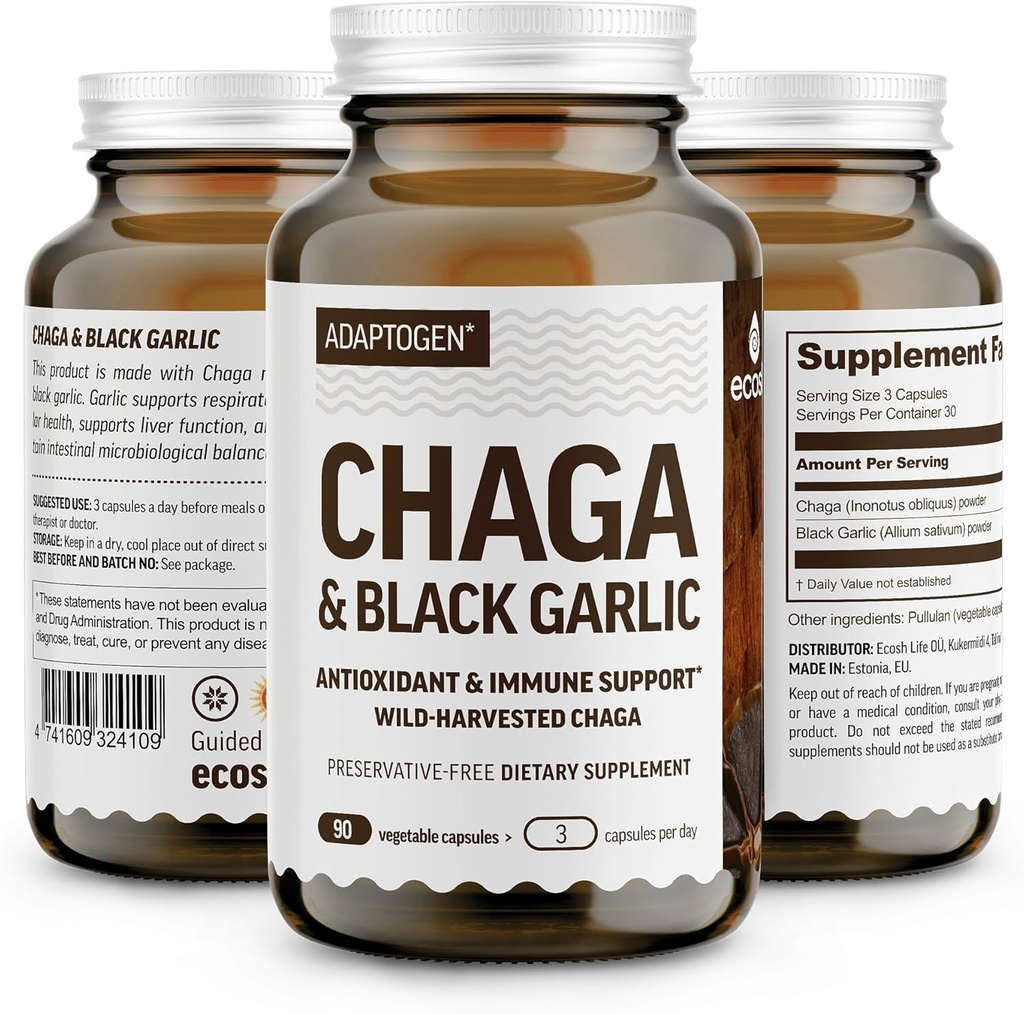 100% Real Wild Chaga Mushroom & Aged Black Knoflook Poeder Capsules 