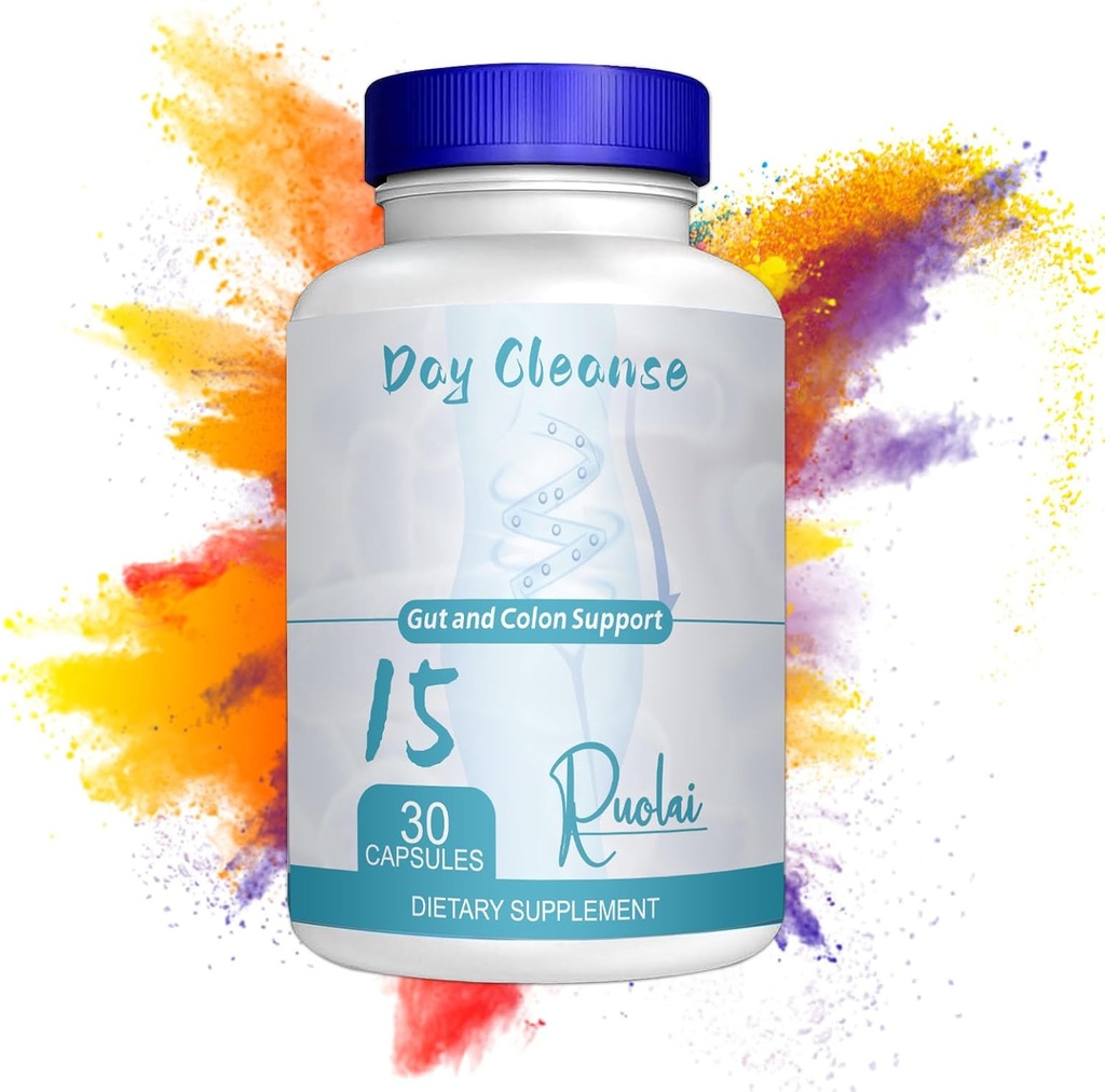 Ruolai 15 jours Gut Cleanse Gut et Colon Support, Detox Cleanse avec Senna Leaf et Psyllium Husk, Promouvoir la régularité, réduire le bloom, formule naturelle