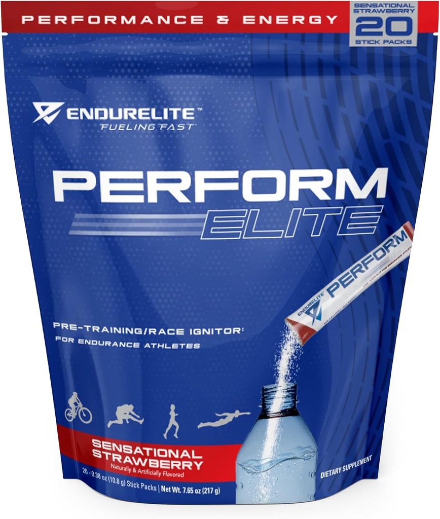 EndurElite Perform Elite- Pre Workout Powder Supplement- Pre-Workout voor Endurance Atleten- 20 Serving Bag- Sensationele aardbeien