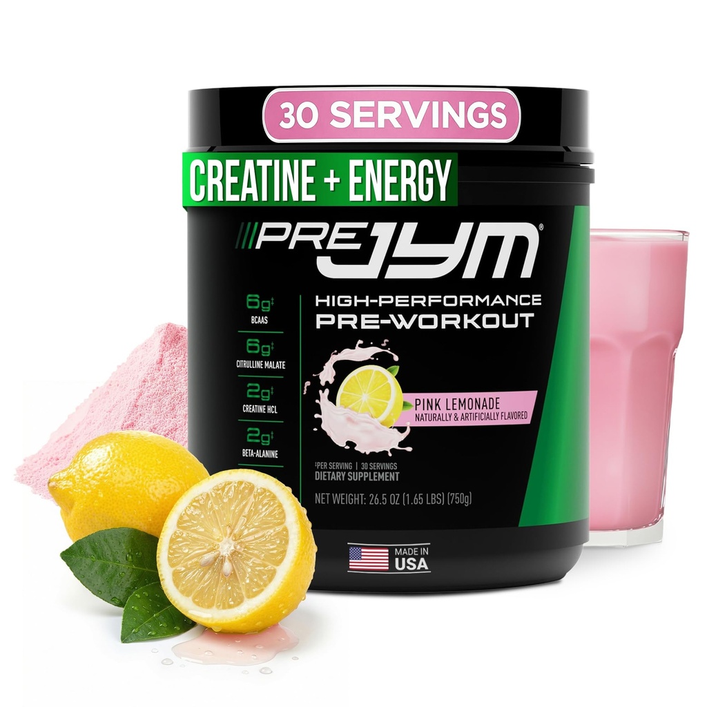 Supplément JYM Science Pre JYM Pink Lemonade Pre Workout Poudre pour hommes et femmes, BCAA, Nootropics, Creatine HCI, Citrulline, Beta-Alanine, Betaine, Taurine, Huperzine, 30 portions