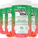 Bellway Super Fiber Powder + Collagen (4 Pack), Sugar-Free Psyllium Husk Powder with Collageen Peptiden and Hyaluronic Acid for Gut Health, Healthy Skin, Nails, Bones & Joints, Watermeloen (42,4 oz)