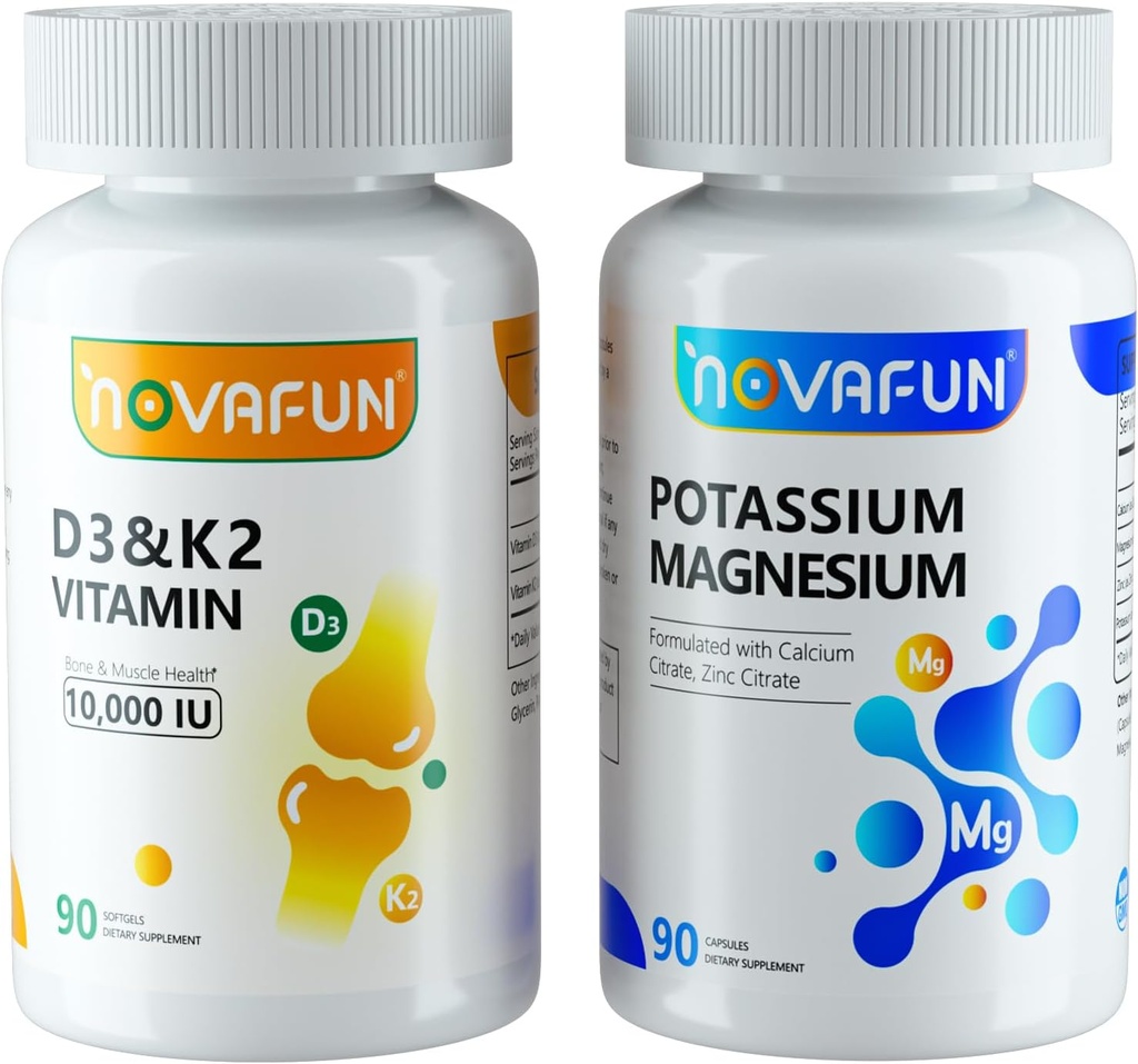 Kalium Magnesium met calciumzink & D3 K2 vitaminesupplementen bundel voor hart, bot, spiergezondheid