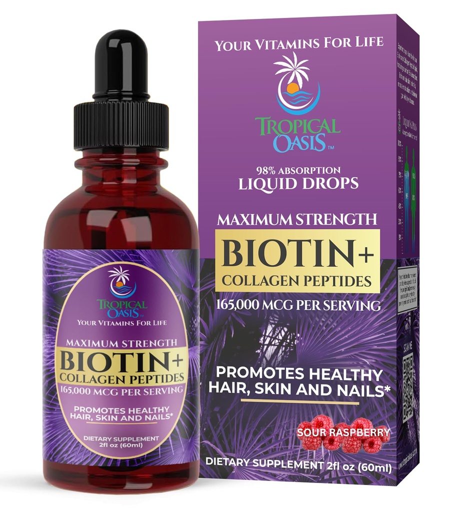 Maximale sterkte 165.000 mcg Liquid Biotin & Collagen Drops 