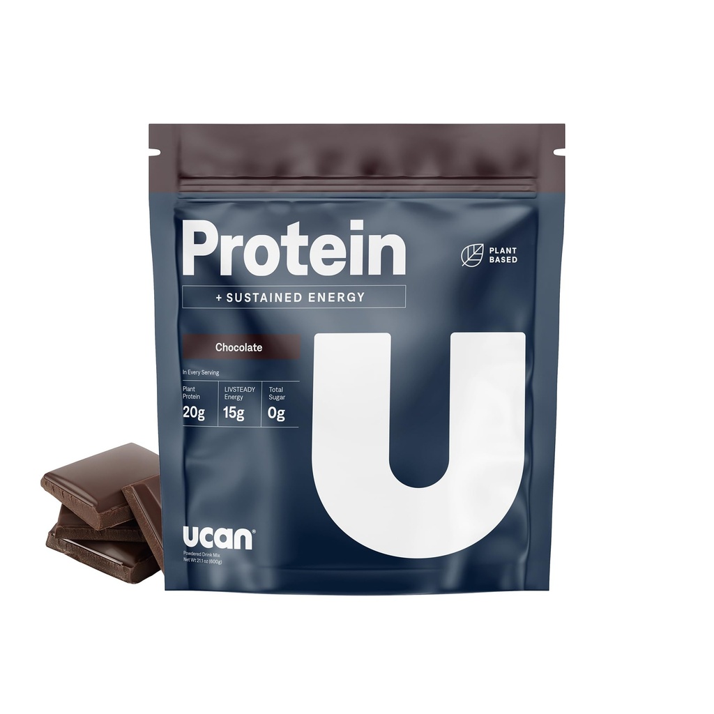 UCAN Énergie + Poudre de protéines végétales - Protéine végétale 20g de pois avec acides aminés AEA et PCCA - Poudre de protéines kéto - Pas d'ajout de sucre, sans gluten - Chocolat -12 portions