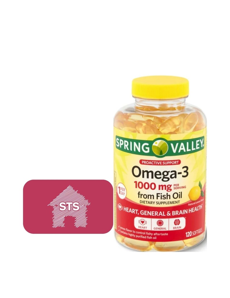 Spring Valley Omega-3 van Fish Oil, 1000 mg, 120 Tel + STS Sticker.