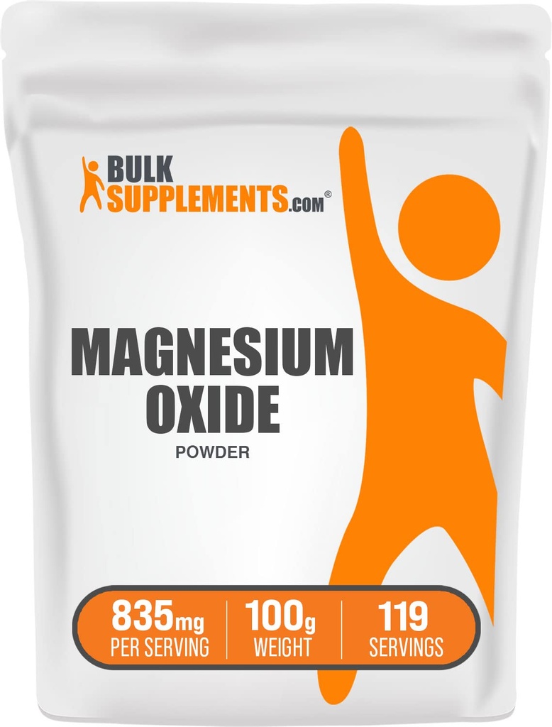 BulkSupplements.com Magnesium Oxide Powder - Magnesium Oxide Supplement, Mineral Supplement - Food Grade & Gluten Free, 835mg per Serving, 100g (3.5 oz) (Pack of 1)