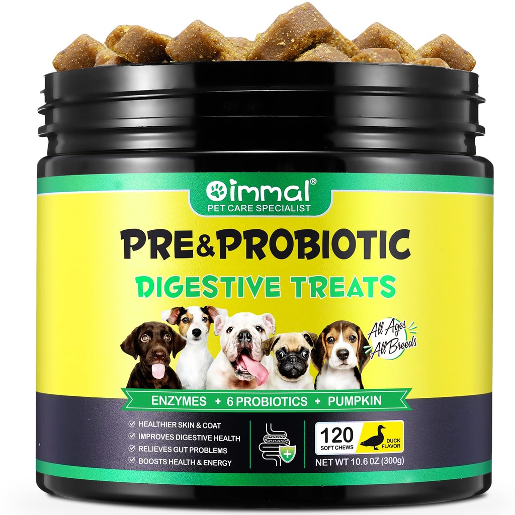 Probiotica voor honden - Pre & Probiotic Digestive Treats voor hond, ondersteuning Gut Health, Seizoensgebonden Allergieën, Itchy Ears, Hondensupplement Zachte Kauwen, Immune Functie Ondersteuning voor honden - 120pc/Duck Flavor
