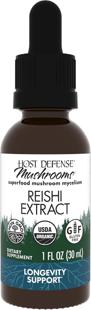 Host Defense Reishi Extract - Heart & Immune Health Support Supplement - Mushroom Supplement to Support Energy & Vitality - Reishi Supplement to Aid Overall Well-Being - 1 fl oz (30 Servings)*