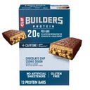 CLIF BUILDERS + Cafeïne proteïnerepen - Chocolade Chip Cookie deeg smaak - 20g plantaardige eiwit - Glutenvrij - Non-GMO - Lage Glykemie - Geen kunstmatige zoetstoffen - 2.4 oz. (12 Pack)