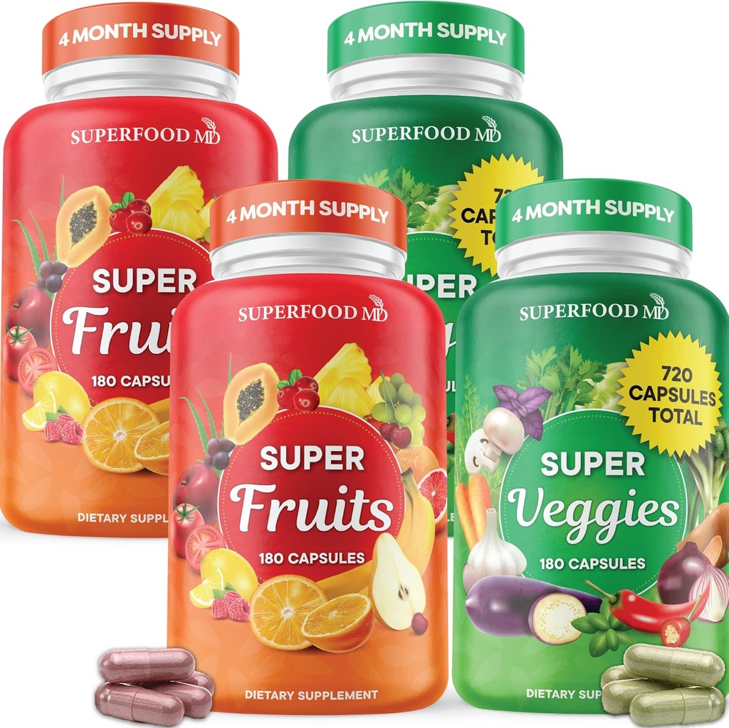Superfood Fruit en Veggie Supplement - Fruit en Veggie Capsules 100% Whole Super Fruit en Super Plantaardige Supplementen en Vitaminen, met Olive Leaf (720 Tellen (pakket van 4))