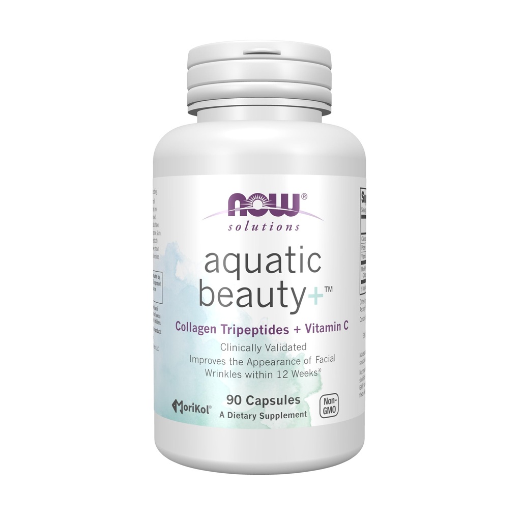 NOW Foods Solutions Aquatic Beauty+ Capsules - Marine Collageen and Vitamine C Supplement for Youthful Skin*, Non-GMO, 60 Capsules