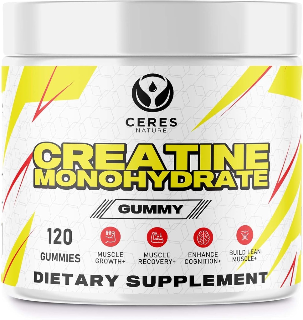 Creatine Monohydraat Gummies for Men & Women-5g van Creatine Monohydraat per Serving - Vegan,Lemon Flavor, 120 Tel.