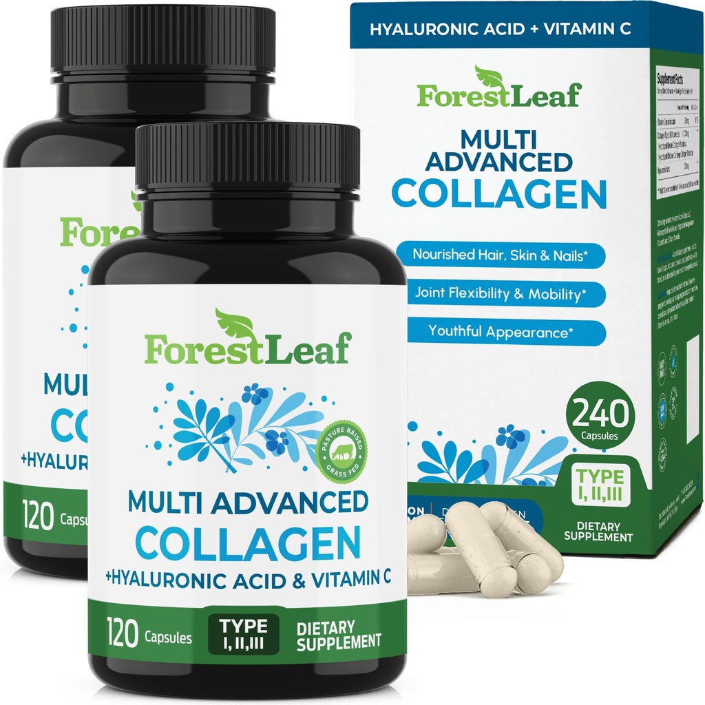 ForestLeaf Multi Collageen Pillen met Hyaluronzuur + Vitamine C 