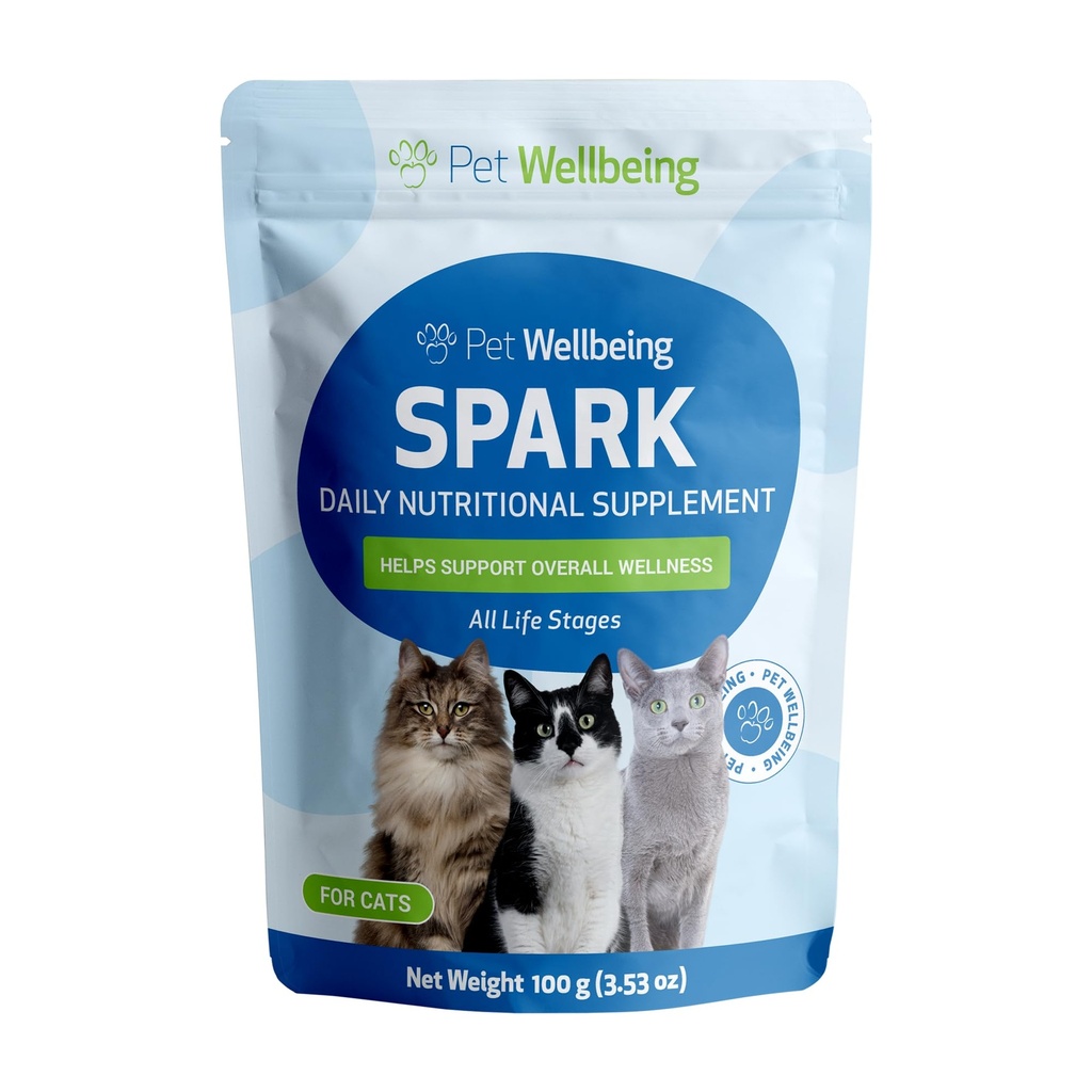 Pet Wellbeing Spark Daily Nutritional Greens Superfood voor katten - Probiotica, Prebiotica, Digestieve Enzymen, Aminozuren, Antioxidanten, Vitamine D, Spirulina - Veterinair-geformuleerd 3,53 oz (100 g)