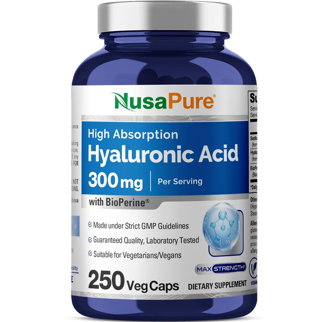 NusaPure Hyaluronzuur 300mg 250 Veggie Capsules (Non-GMO, Vegan)