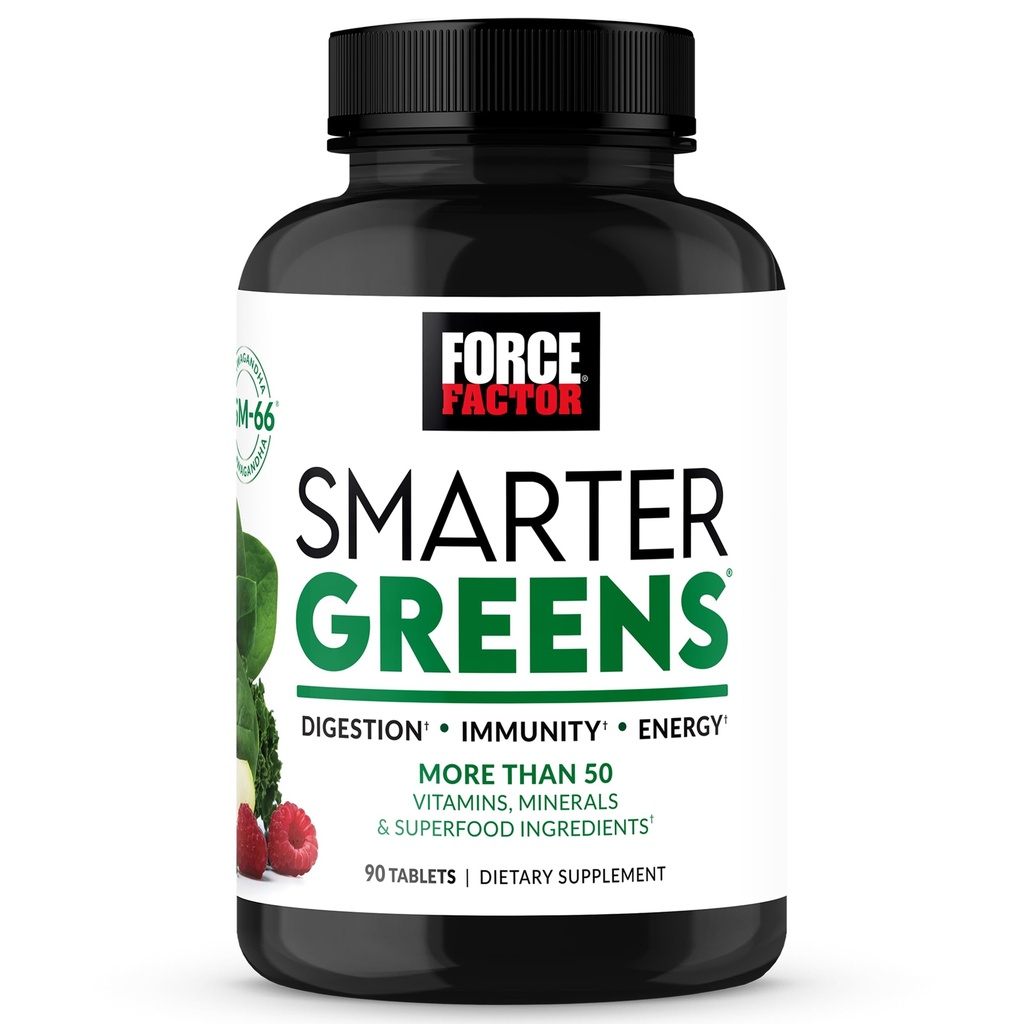 FACTEUR DE FORCE Comprimés verts plus intelligents, supplément vert avec 25+ superaliments et antioxydants pour améliorer la digestion, réduire le stress, renforcer l'immunité et soutenir le métabolisme, 90 comprimés