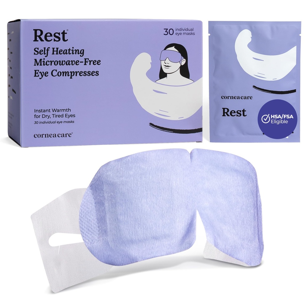 CorneaCare Rest: Zelfverwarmende Warm Compress voor droge ogen Verwarmde Oogmasker voor snelle ontluchting Geen Magnetron of Washandje nodig Reizen Ready 30 Tel.