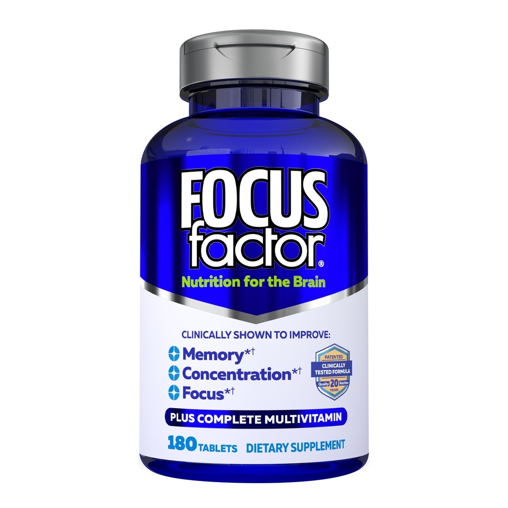 Focus Factor Hersenen Supplement Multivitamine Verbeter geheugen en helderheid Boost Concentratie Neuro Energy Learning Redenering voor mannen en vrouwen 180 tabletten