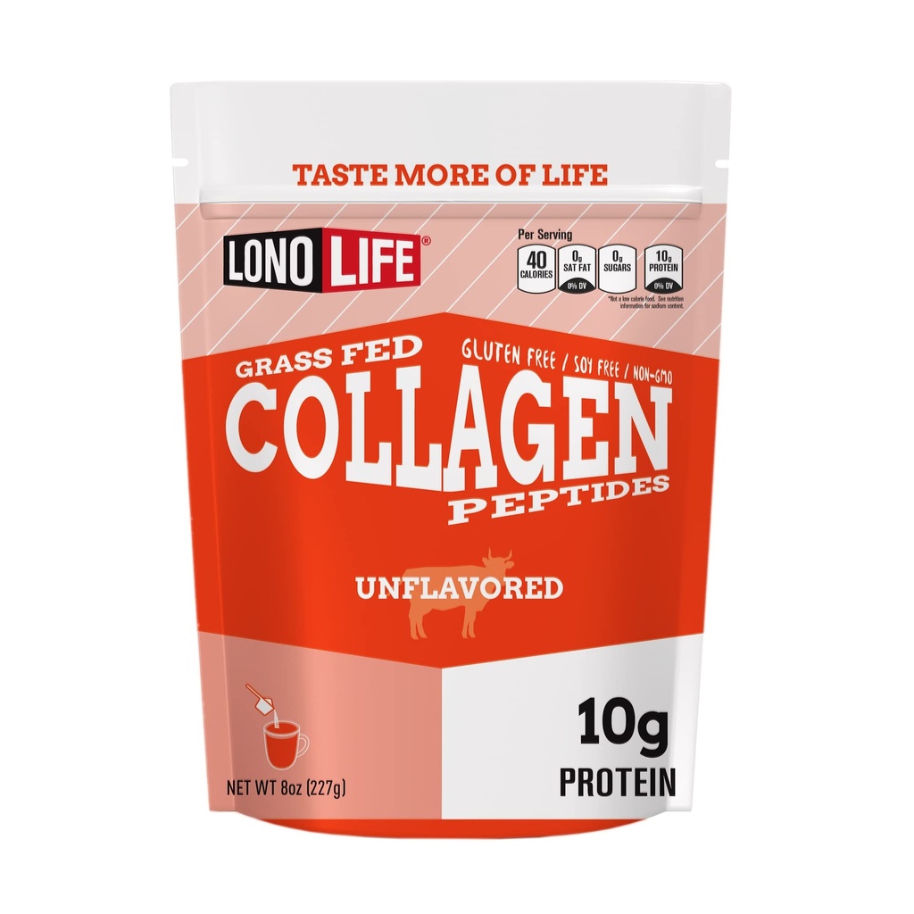 LonoLife - Unflavored Collageen Peptiden met 10g proteïne, Paleo en Keto Vriendelijke, 8-once Bulk Container - Verpakking mei Vary