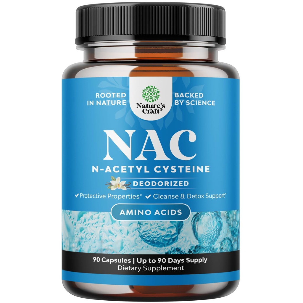 Natures Craft NAC Supplement N-Acetyl Cysteine - Vegan Hoge Absorptie NAC 600mg per Serving Capsules - Glutathion Precursor voor Lever Reiniging Detox & Repair Plus Lung Health - 90 Tel.