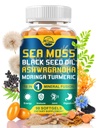 Moss softgels biologiques vivants de la nature, avec l'huile de graines noires, Ashwagandha, Bladderwrack, Ginger, Burdock Root, Manuka Honey, cannelle pour système immunitaire, peau, énergie, 90 Softgels, 1 Pack