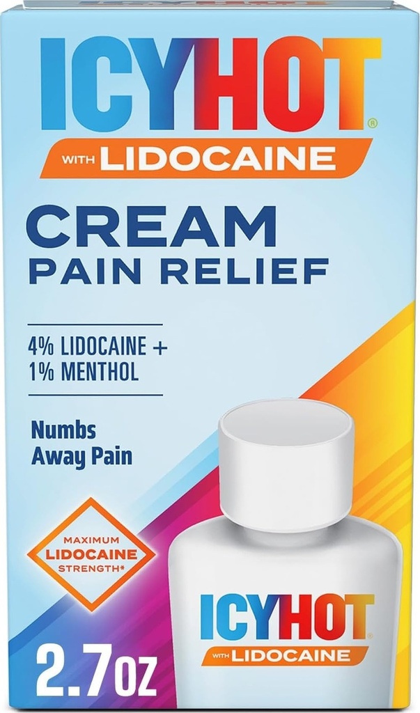 Icy Hot Max Strength Pain Relief Cream met Lidocaine Plus Menthol, 2,7 Ounces