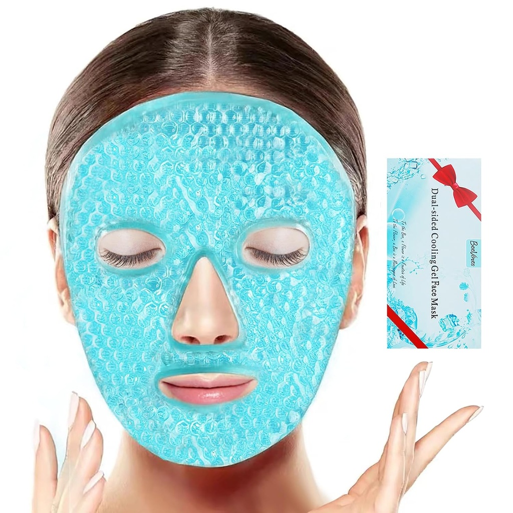 BeeVines Ice Face Mask, Cooling Gel Pack for Puffy Eyes, Cold & Hot Reusable Compress, Frozen Eye Packs Maskers for Women for Dark Circles, Puffiness & Allergies (One Pack Blue)