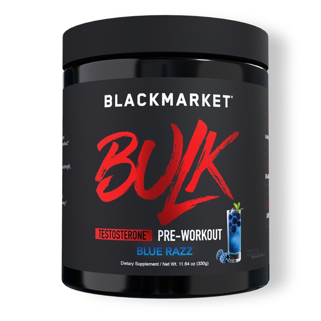BLACKMARKET Bulk pre workout - Preworkout Energie Drank voor mannen 30 Serves - Pre-Workout Drink Powder with Createine (Blue Razz)