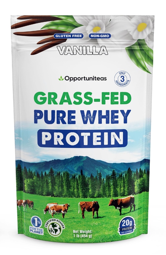 Opportuniteas Poudre de levure de farine d'herbe - Vanille - Supplément de protéines pures - Non OGM, sans hormones et sans gluten - 1lb